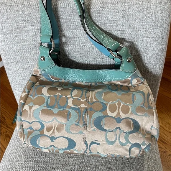Coach Beige and Teal Shoulder Bag - Picture 3 of 7